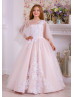 Flutter Sleeves White Lace Light Pink Tulle Flower Girl Dress